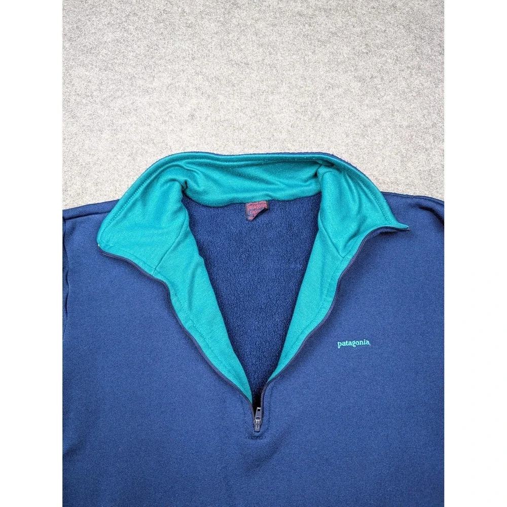 Vintage Patagonia Pullover Mens Medium Blue Capilene 1/4 Zip Fleece USA Hiking